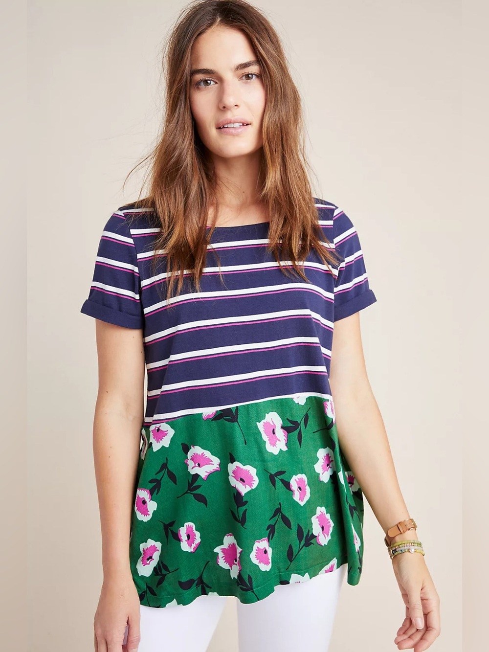 Anthropologie Seamed Asymmetrical Top Size M Boho Nautical Stripes Cottagecore